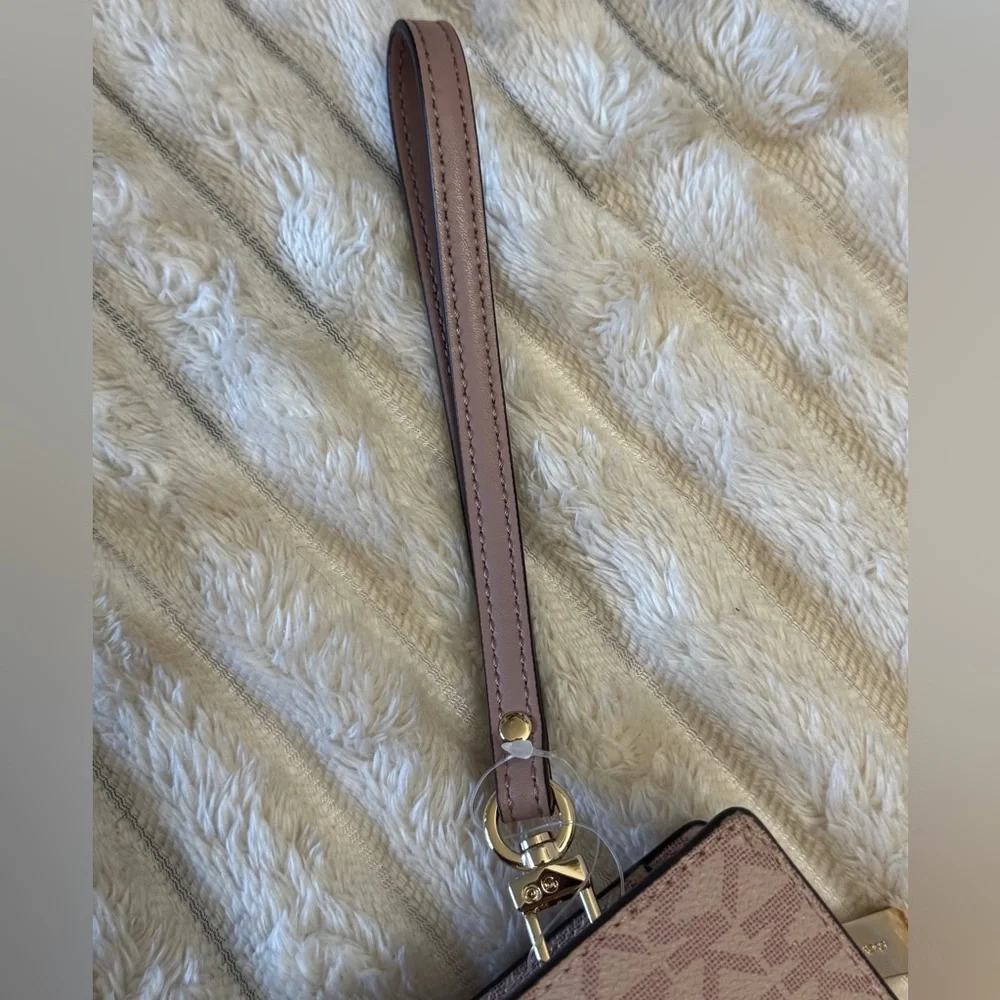 Michael Kors Jet Set Travel Zip Around Wallet Blush Stripe MK Logo NWOT